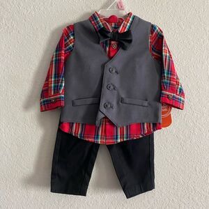 NWT baby boy Special Occasion Red Plaid vest suit set 0-3 months 0-3m Holiday